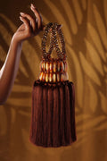 Brown Beaded Tassel Mini Bag