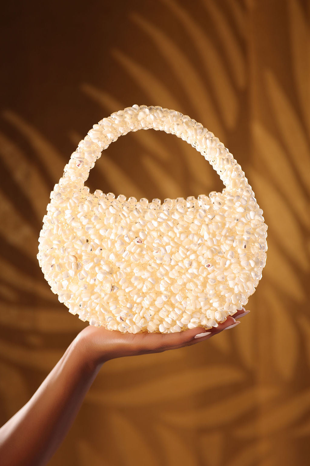 Pearl White Beaded Bucket Bag