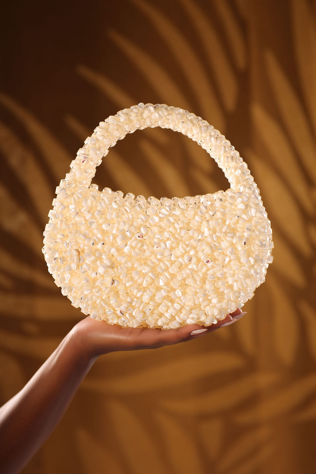 Pearl White Beaded Bucket Bag