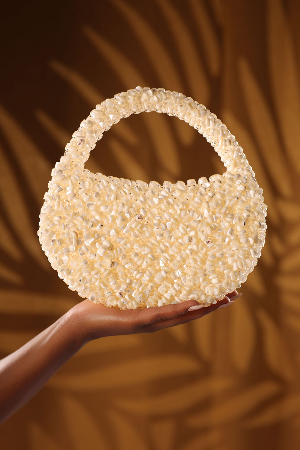 Pearl White Beaded Bucket Bag