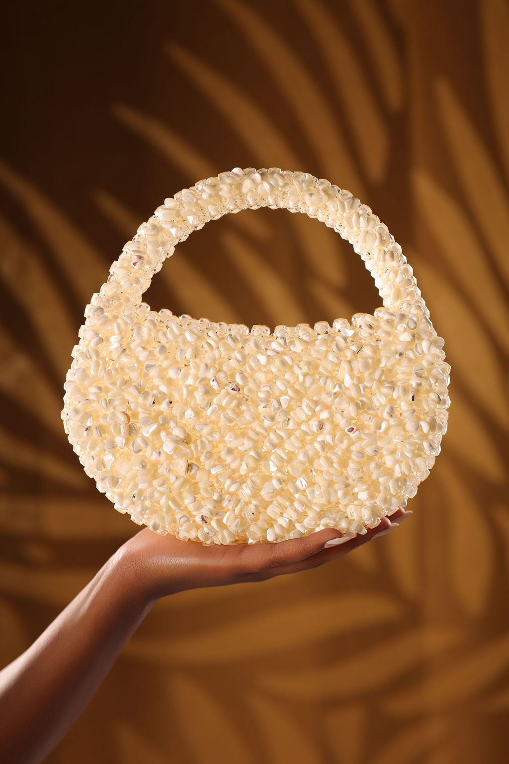 Pearl White Beaded Bucket Bag