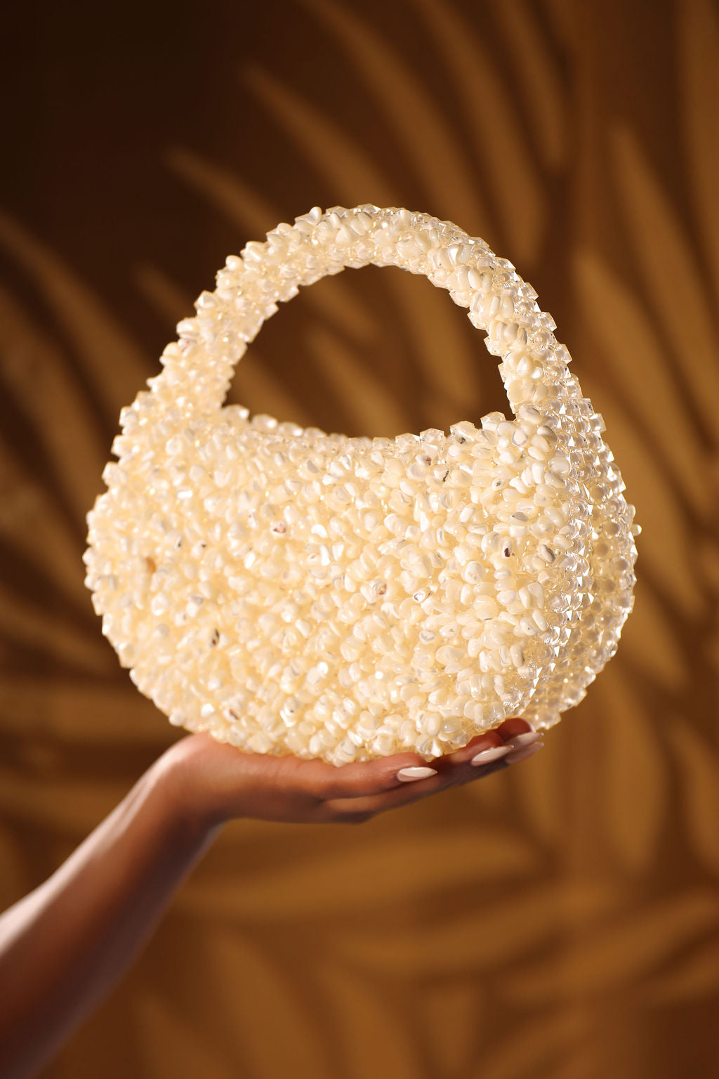 Pearl White Beaded Bucket Bag