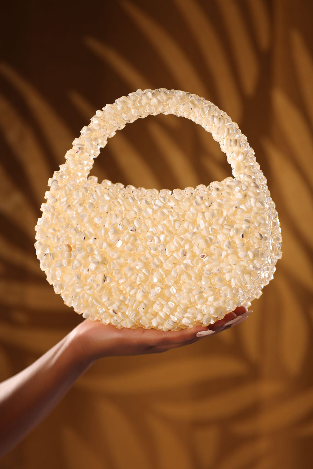 Pearl White Beaded Bucket Bag