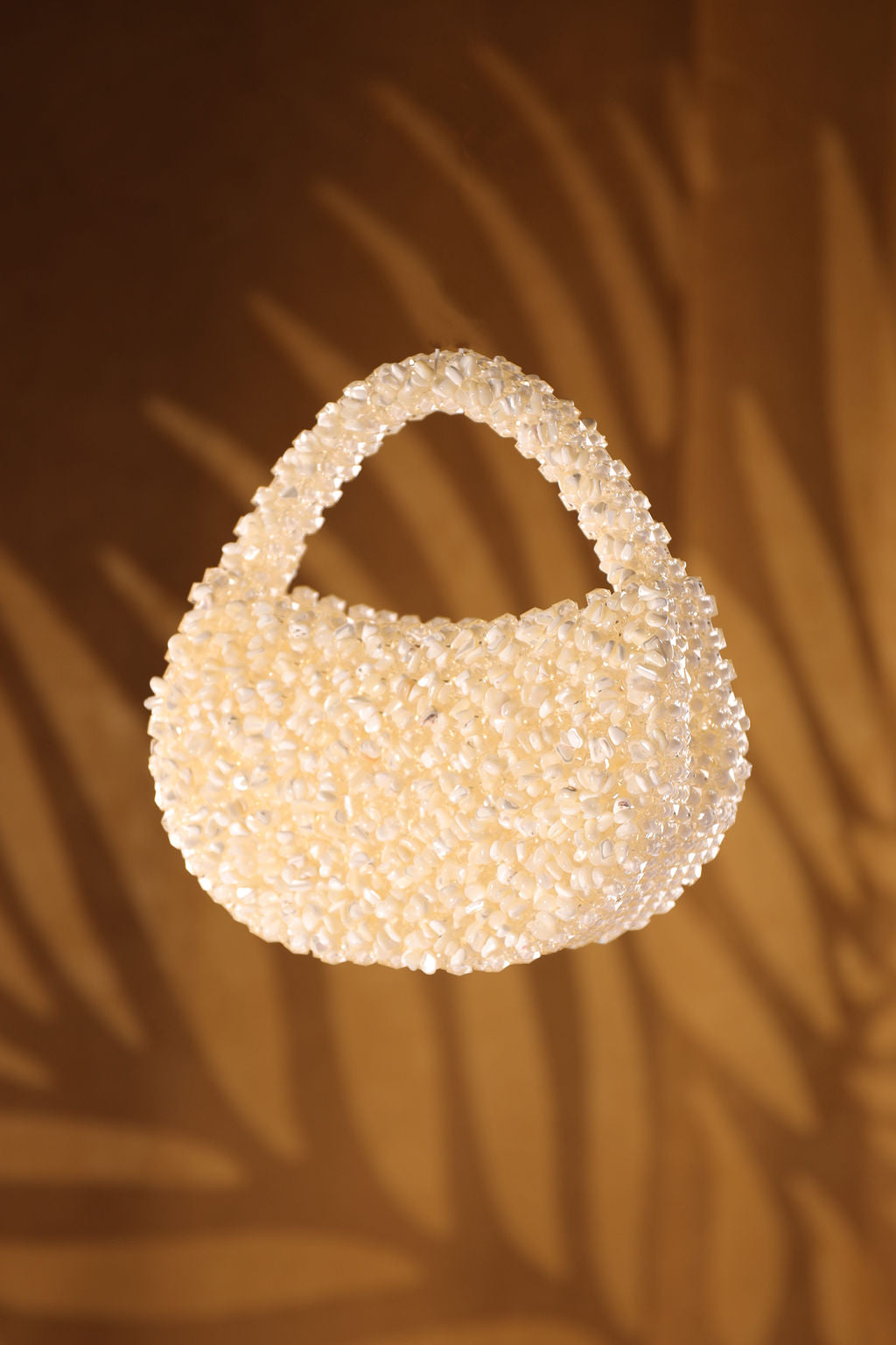 Pearl White Beaded Bucket Bag
