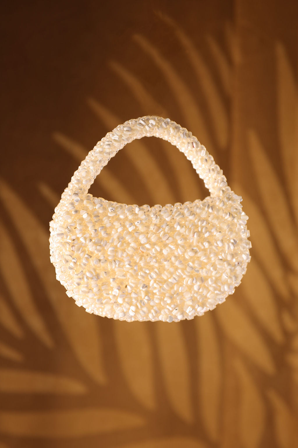 Pearl White Beaded Bucket Bag