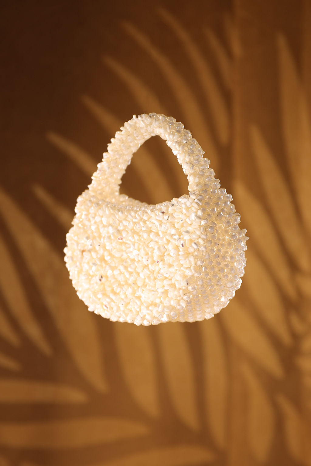 Pearl White Beaded Bucket Bag