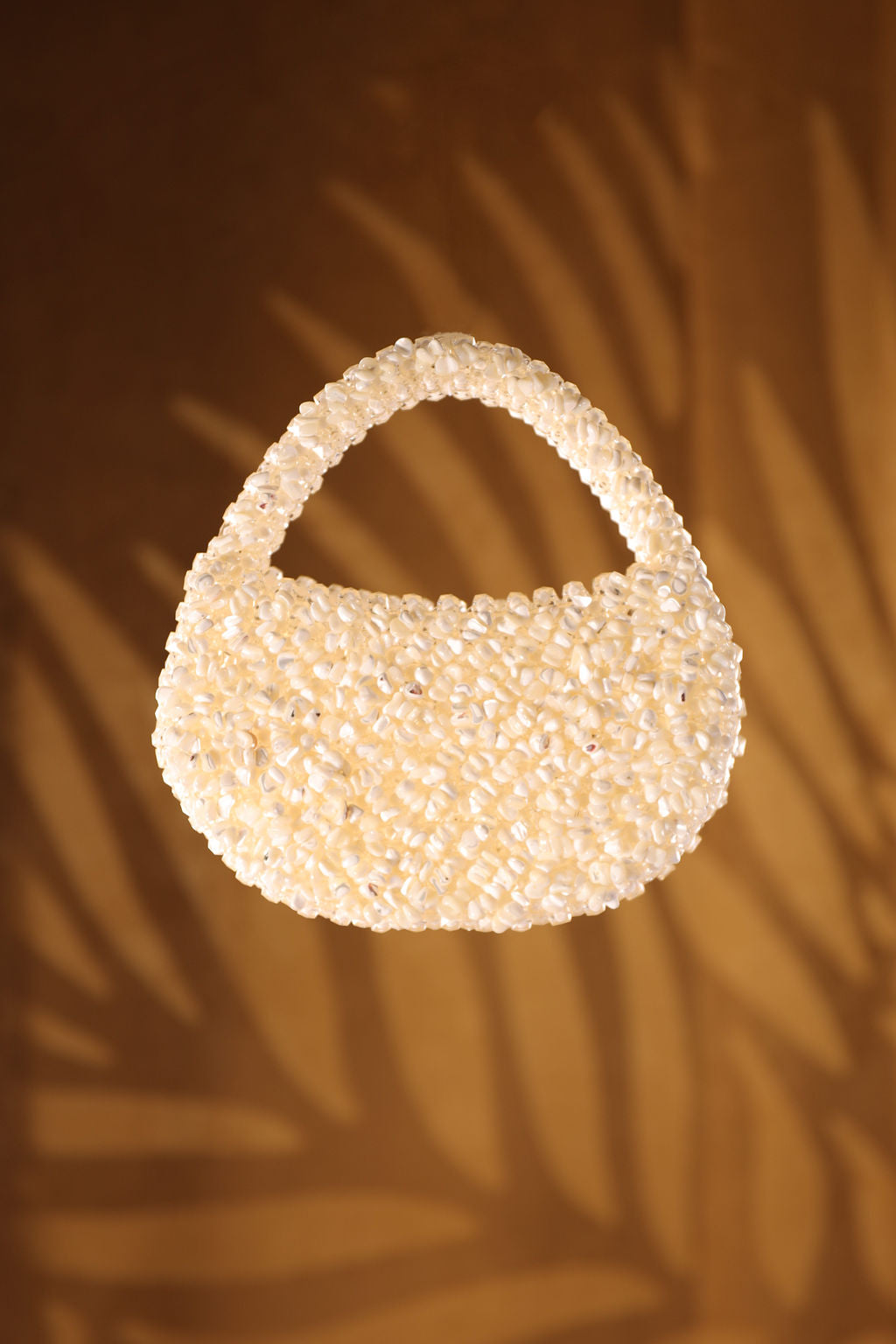 Pearl White Beaded Bucket Bag