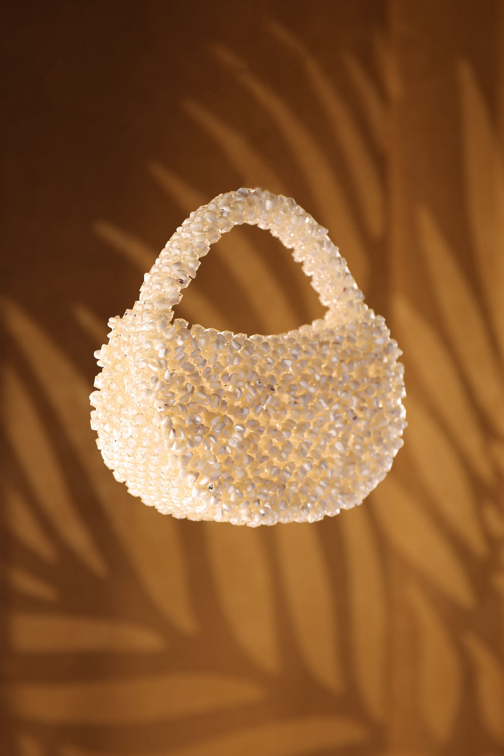Pearl White Beaded Bucket Bag