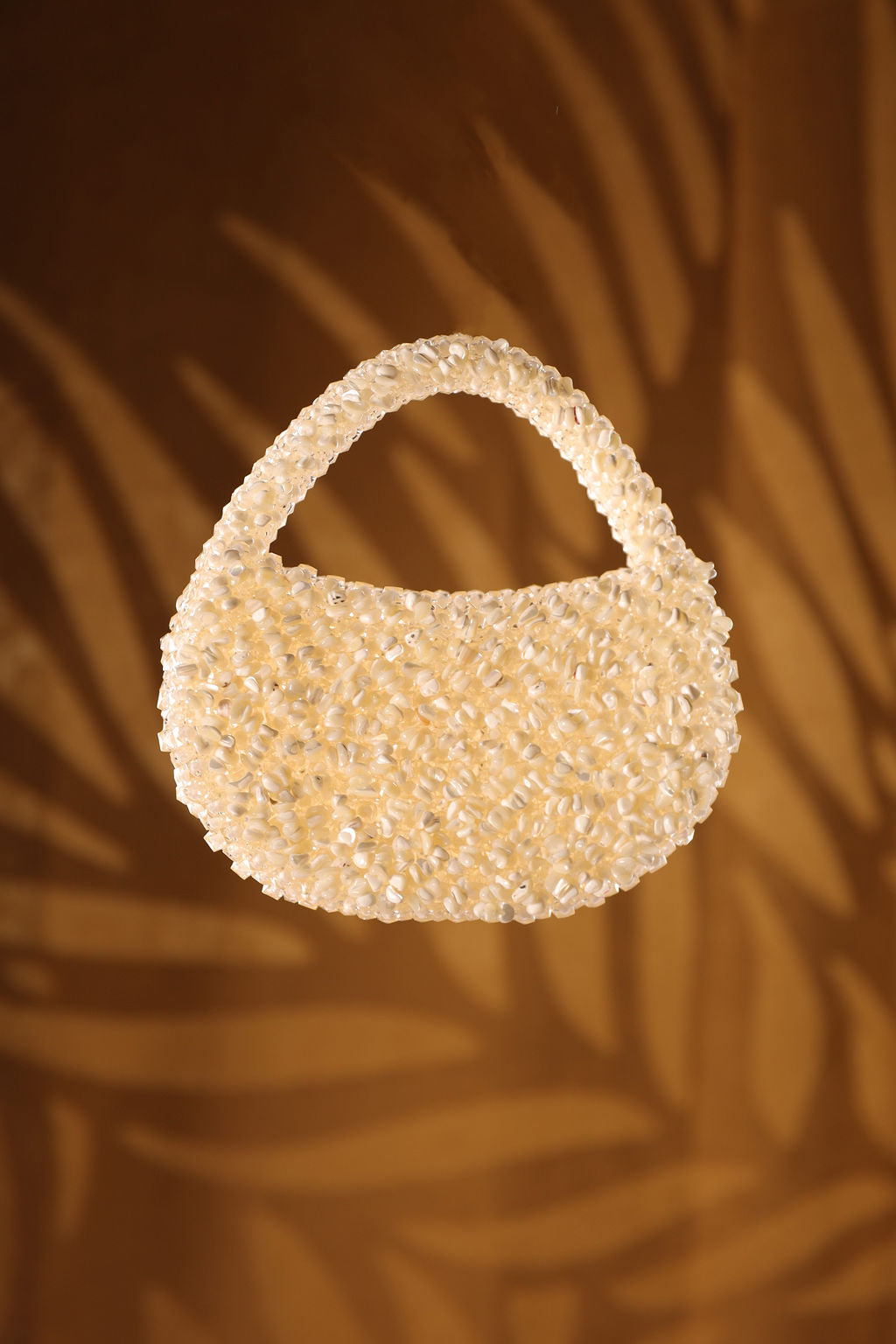 Pearl White Beaded Bucket Bag