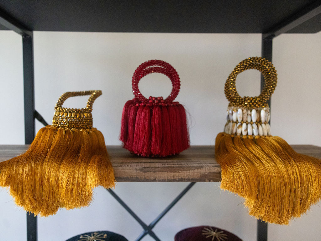 Mini marble beaded fringe bag