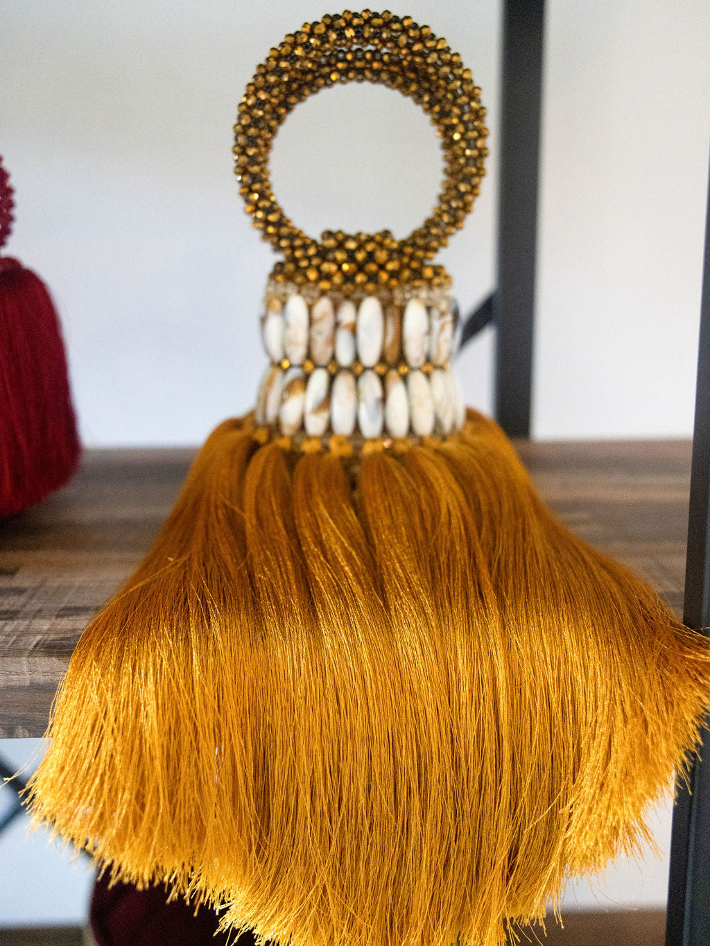 Mini marble beaded fringe bag