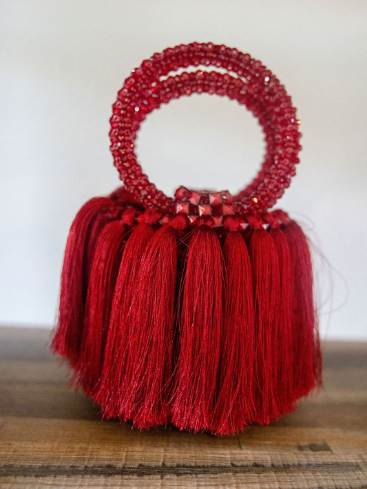 Red beaded fringe bag