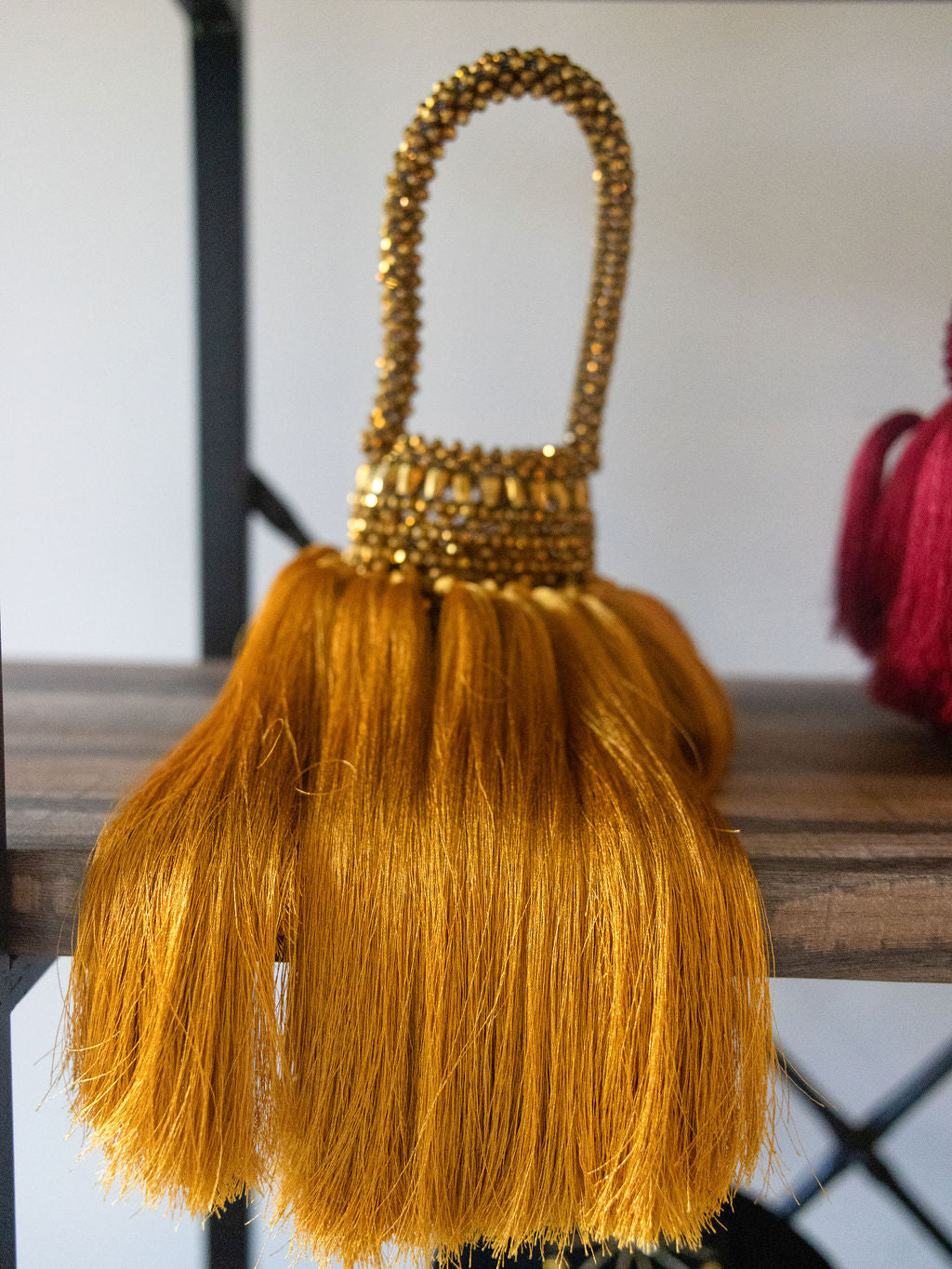 Mini gold beaded fringe bag